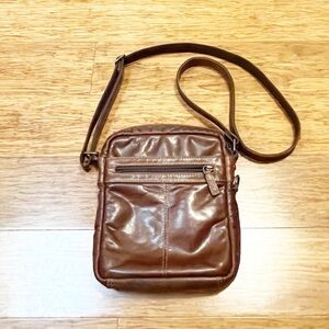 Jack Georges Chestnut Brown Genuine Leather Crossbody Bag w/ adjustable strap